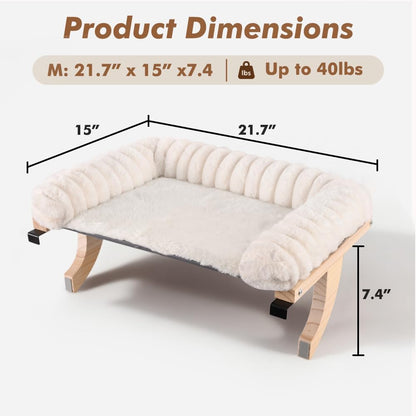 Cloud-Soft Cat Window Sill Perch with Zipper Designed Cushioned Bed, Supportive Cat Window Seat with Premium Solid Wood & Sturdy Metal Frame, Pet Hammock Bed for Large Cats (Medium, White)