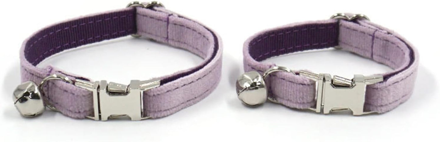Personalized Cat Collar with Bells,Velvet Customized Small Cat Collar with Name Tag,Pet Collar with Name Phone Number Engraved ID Tags for Boy and Girl Kitten Cats (Purple)