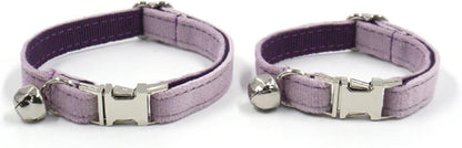Personalized Cat Collar with Bells,Velvet Customized Small Cat Collar with Name Tag,Pet Collar with Name Phone Number Engraved ID Tags for Boy and Girl Kitten Cats (Purple)
