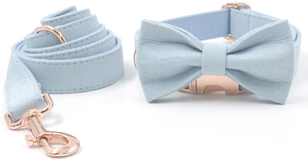 PETDURO Custom Dog Collar Personalized with Name Engraved Quick Release Rose Gold Metal Buckle for Large Medium Small Girl Dogs - Dog Leash and Bow Tie Available - Soft Comfy Velvet (Light Blue, XL)