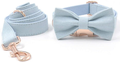 PETDURO Custom Dog Collar Personalized with Name Engraved Quick Release Rose Gold Metal Buckle for Large Medium Small Girl Dogs - Dog Leash and Bow Tie Available - Soft Comfy Velvet (Light Blue, XL)
