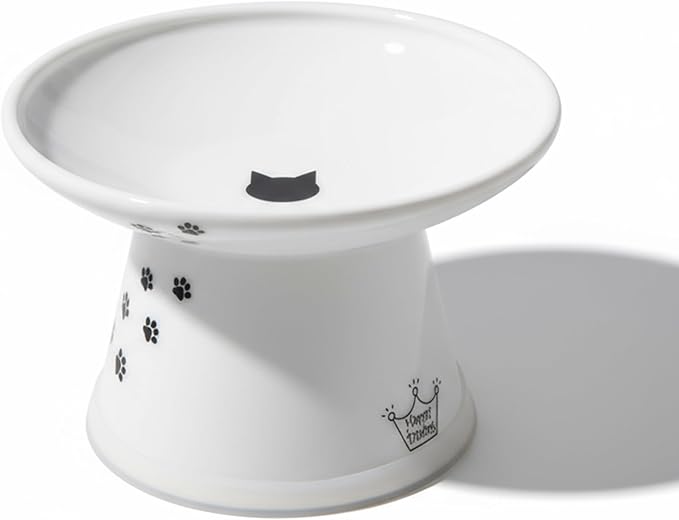 Necoichi Raised Cat Food Bowl – Ceramic Elevated Cat Bowl for Whisker & Neck Fatigue, Dishwasher Microwave Safe – Non-Slip & Anti Vomiting Ergonomic Design (Cats, Extra Wide)