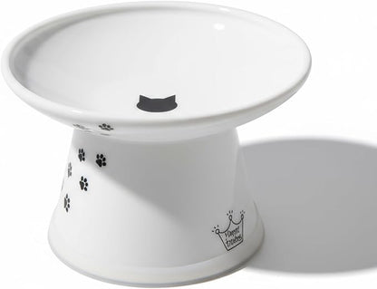 Necoichi Raised Cat Food Bowl – Ceramic Elevated Cat Bowl for Whisker & Neck Fatigue, Dishwasher Microwave Safe – Non-Slip & Anti Vomiting Ergonomic Design (Cats, Extra Wide)