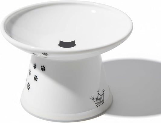 Necoichi Raised Cat Food Bowl – Ceramic Elevated Cat Bowl for Whisker & Neck Fatigue, Dishwasher Microwave Safe – Non-Slip & Anti Vomiting Ergonomic Design (Cats, Extra Wide)