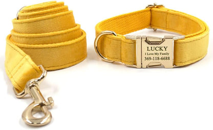 PETDURO Personalized Dog Collar Ginger Soft Velvet for Large Medium Small Boy Girl Dogs - Custom Collar with Name Phone Number Engraved on Gold Metal Buckle - Add Leash Bow Set via Customize Now
