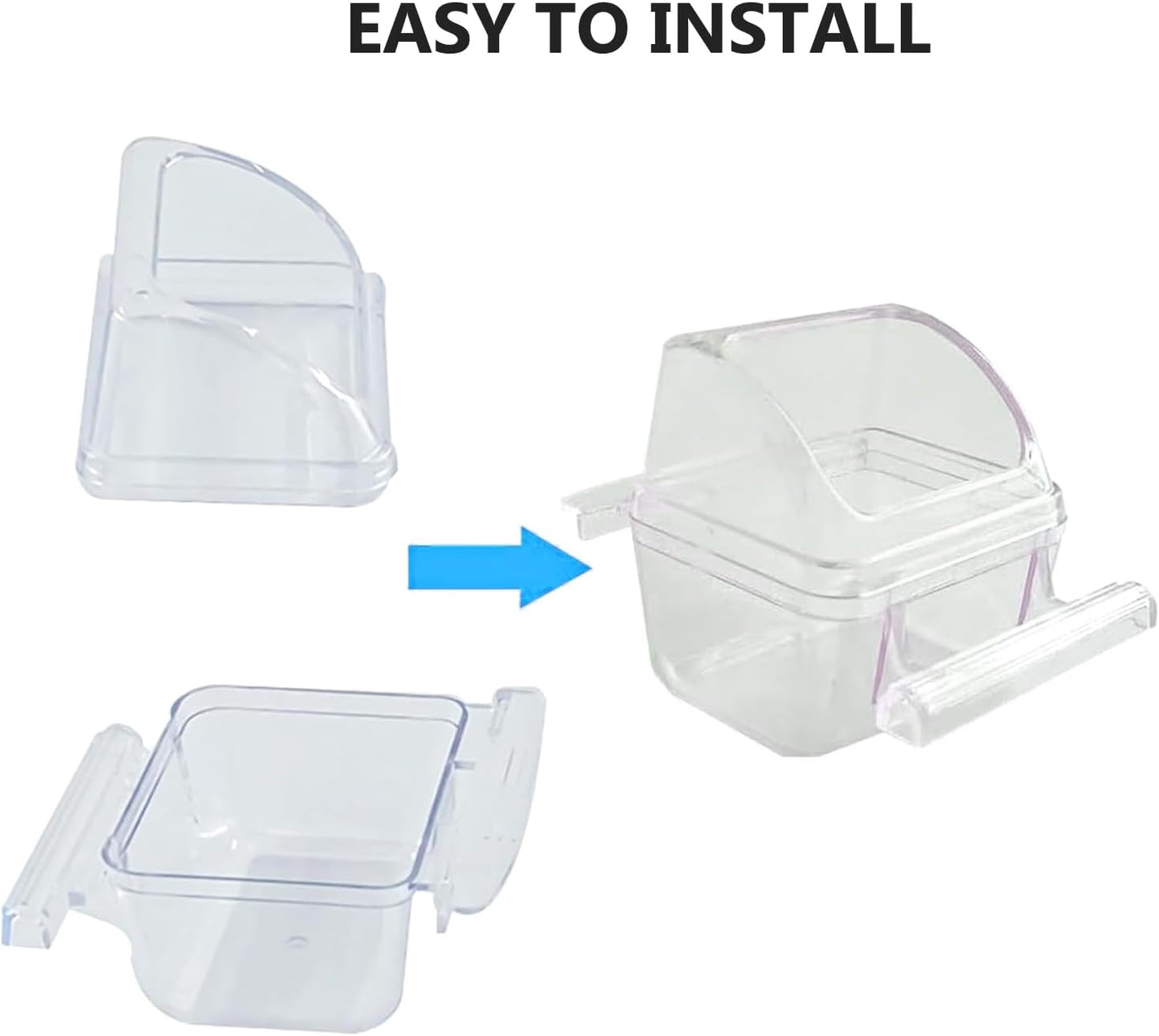 2 Pack Bird Feeder Bowl Clear Water Container Bird Cage Dish No Mess Parakeet Hanging Food Cup for Cage Plastic Parakeet Feeder with Perch