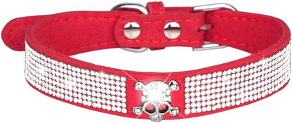 Serijoars Small Dog Collar with Rhinestone Crystal Diamond Colorful Bling Girl Puppy Cat Collars (S, Red5)