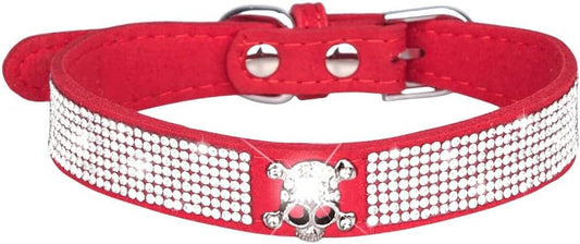 Serijoars Small Dog Collar with Rhinestone Crystal Diamond Colorful Bling Girl Puppy Cat Collars (S, Red5)