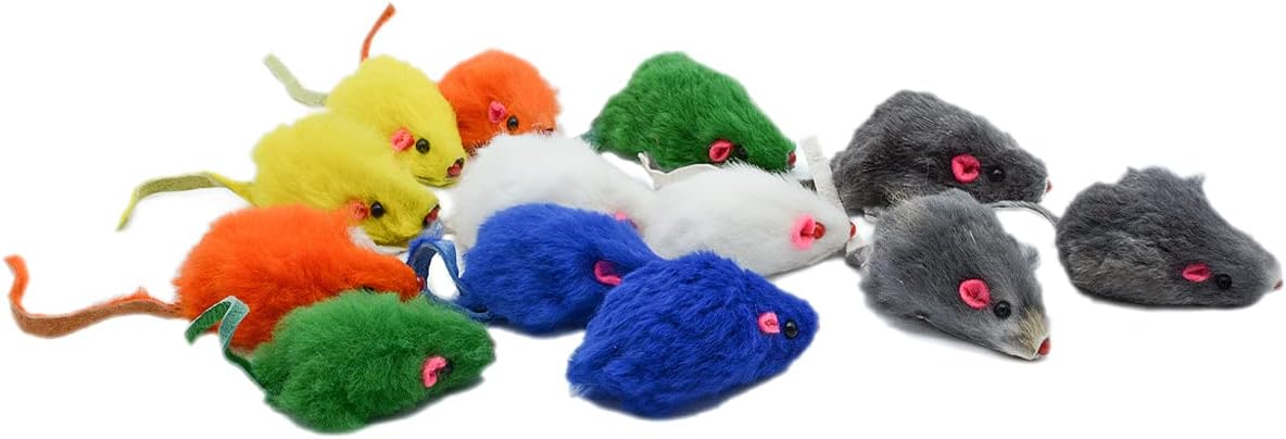 20 PCS Furry Squeak Mouse Rattle Sound Plush Mice Fur Interactive Catch Play Catcher Pet Kitten Cat Toys (Random Color)