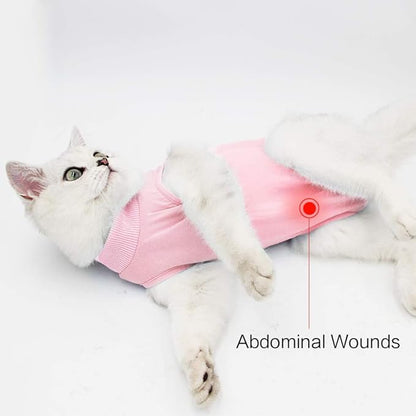 DOTON Cat Recovery Suit for Male and Female Surgical Post Surgery Soft Cone Onesie Shirt Clothes Neuter Licking Protective Diapers Outfit Cover Kitten Spay Collar(S, Pink)