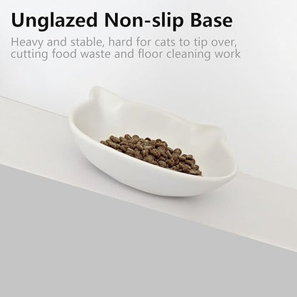 Ceramic Shallow Cat Food Bowls,Whisker Friendly Small Cat Dishes for Indoor Cats Kitten Set of 2