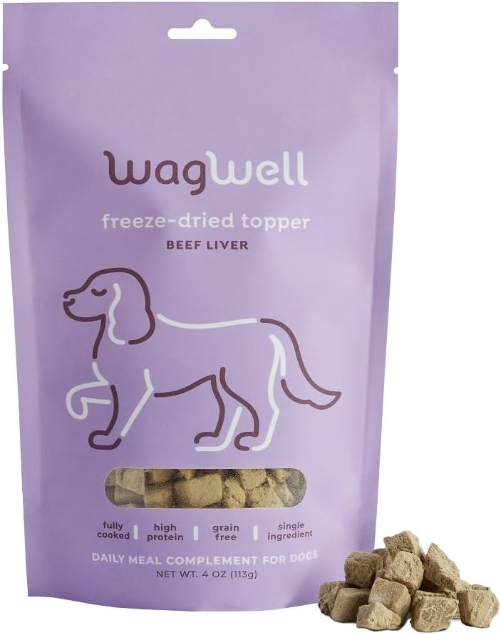 WagWell Beef Liver Freeze-Dried Topper - Grain Free, High Protein Daily Meal Complement for Dogs Made in The USA - Human Grade, Minimally Processed