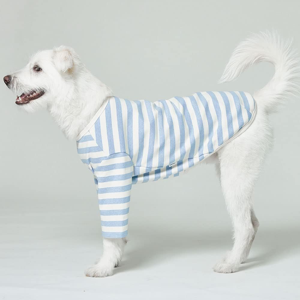 Dog Cotton Shirts for Small and Large Dogs Rugby Striped T-Shirts Soft Breathable Dog Shirt pet Clothes (3X-Large, Ivory/Blue)