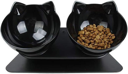 Luck Dawn Double Elevated Cat Bowls with Raised Stand, 15 Tilted cat Bowl Design Neck Guard Stand Raised Pet Food Water Feeder Bowl for Cats or Small Dogs