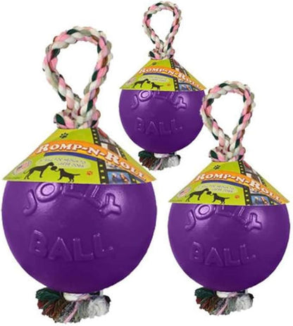 Jolly Pets Romp-n-Roll Rope and Ball Dog Toy, 8 Inches/Large, Purple, Large Breeds