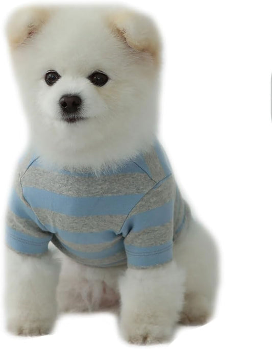 Dog Cotton Shirts for Small and Large Dogs Rugby Striped T-Shirts Soft Breathable Dog Shirt pet Clothes (Medium, Blue/Gray)