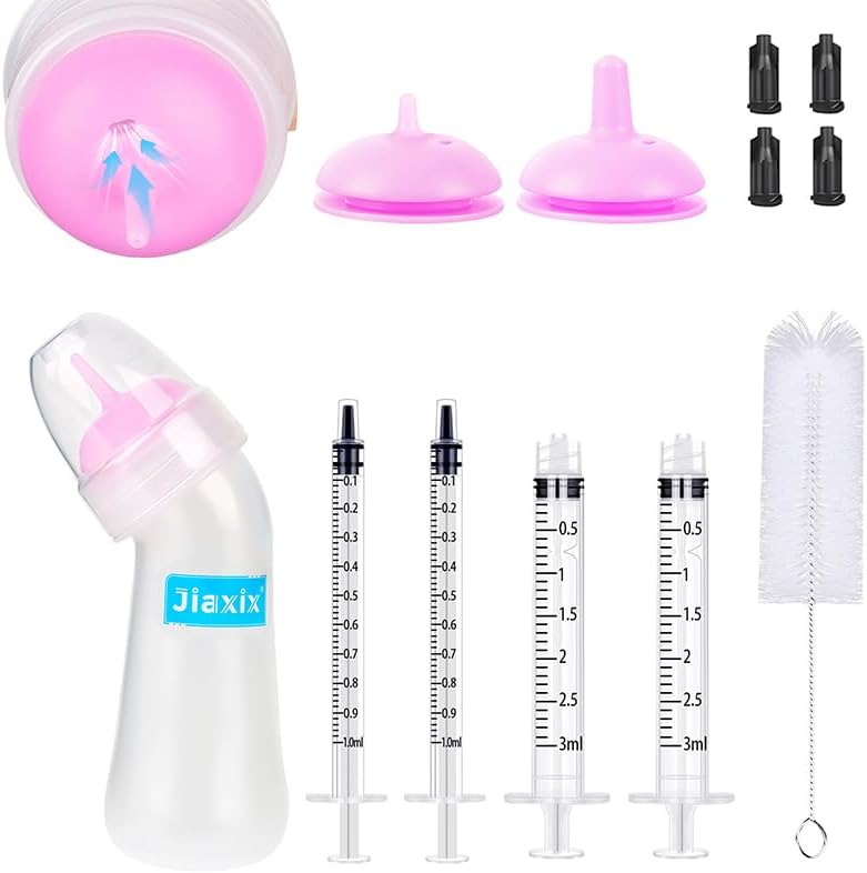 Pet Nursing Bottle Kit for Kitten Puppy,90mlCat Bottle Feeding Kit Nipple Kittens Syringe for Small Cat Dog Newborn Kitten Puppys Rabbits Squirrel Animals (Pink)