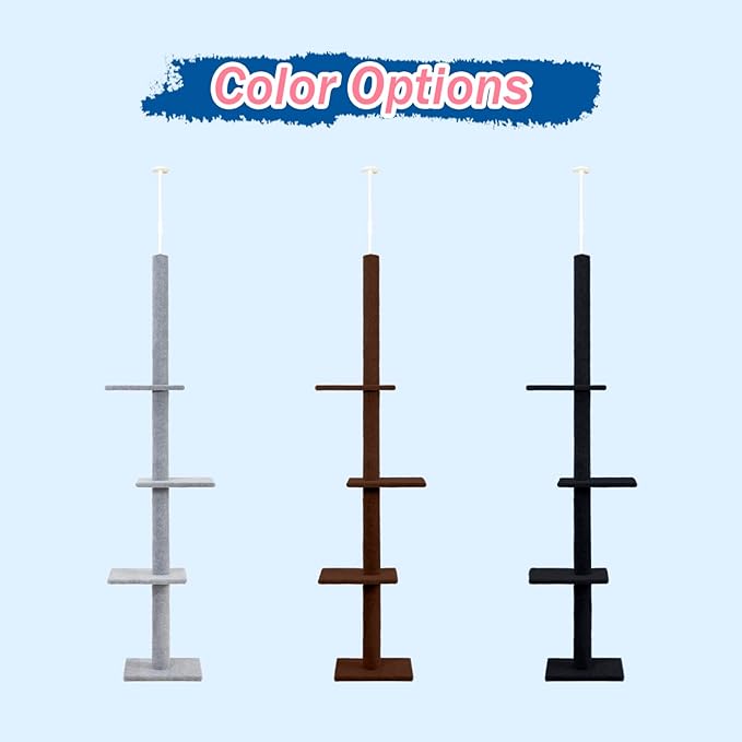 Max & Marlow Cat Tree Floor to Ceiling Cat Tower Height 95-108" Adjustable Kitten Tree Tall Climbing Tree with Carpet Scratching Post and Mat Cat Pole for Indoor Cats, Charcoal