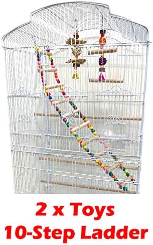 Large 36-Inch Portable Bird Flight Cage for Canary Parakeet Cockatiel Lovebird Finch Small Parrot Budgies Travel Bird Cage (White with Toy)