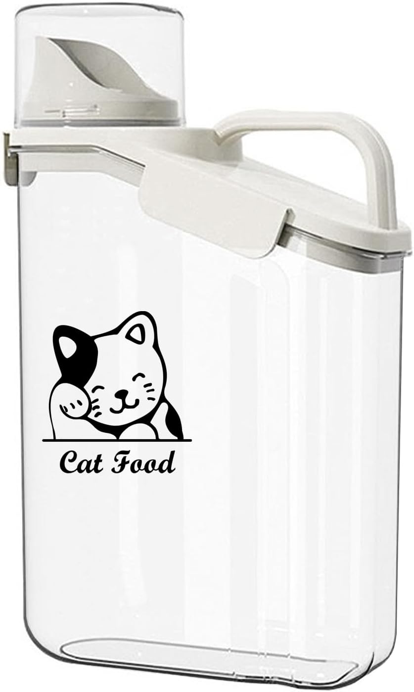 Pet Food Storage Container Airtight Cat Food Container with Measuring Cup and Pour Spout Portable Pet Food Dispenser for Cat Transparent Leakproof Cat Food Container for Travel 2.8L