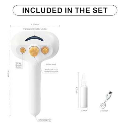 3-in-1 Pet Steam Brush Set for Dogs & Cats, Grooming Comb with Spray, Defur Tool, Water-Assisted Hair Removal, Gentle Cat & Dog Spritz Brush, Multi-Purpose Steam Grooming Kit