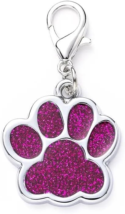 Cute Personalized Pet Name Tags for Cats/Dogs - Glitter Custom pet id tag, Dog id Tags Engraved for Pets, Customizable cat tag, pet Collar Charms, Dog Name tag (Paw-Shaped-Small: Purple)