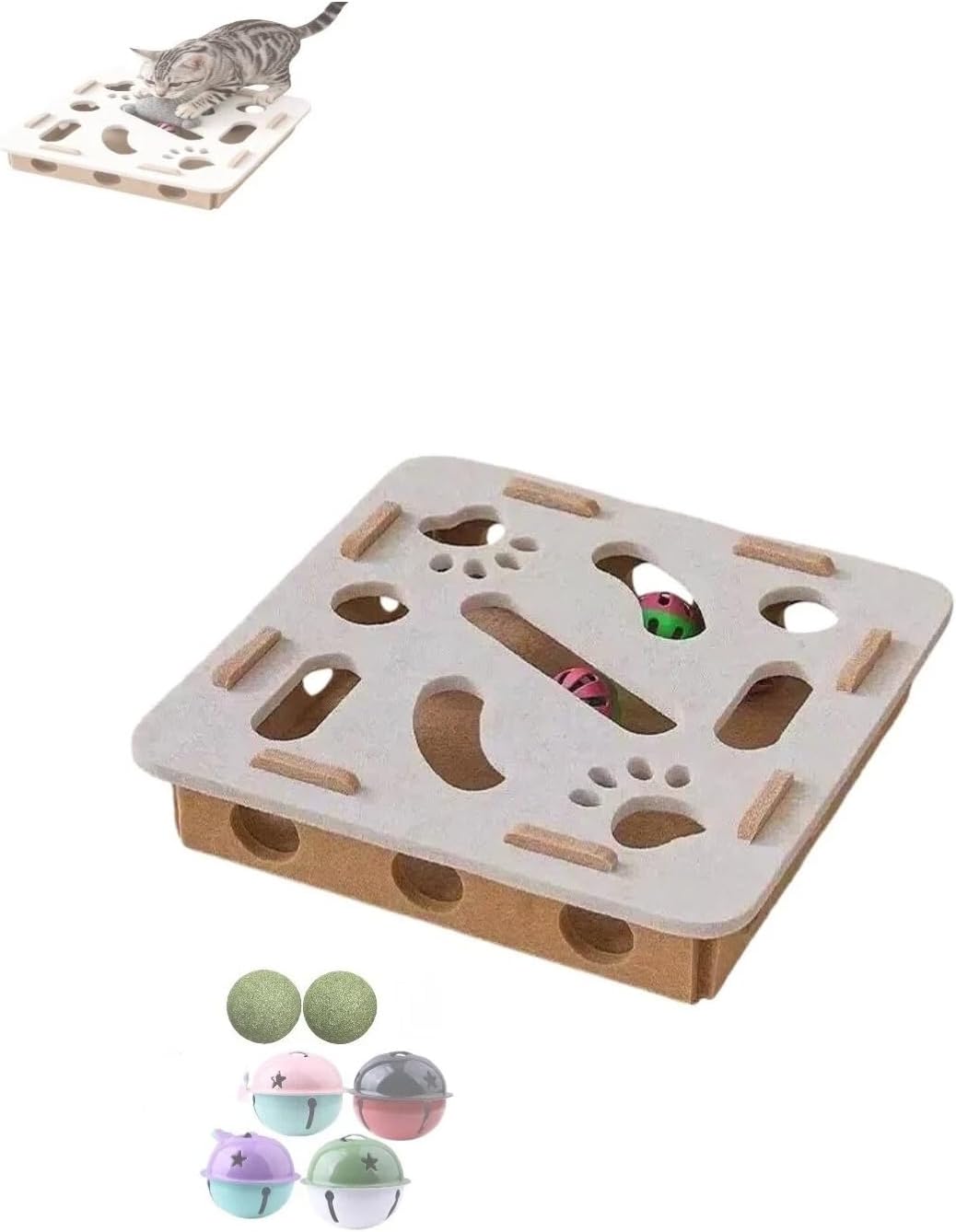 Interactive Cat Scratch Box with Nail File & Slow Feeder - Puzzle Enrichment Toy for Indoor Cats Mental Stimulation