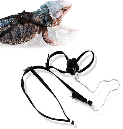 Adjustable 4.72inch Reptile Lizard Harness Leash,Turtle Lizard Pet Traction Belt Bearded Dragon Accessories Soft Small Pet Animal Harness Rope Outdoor Used (Black)