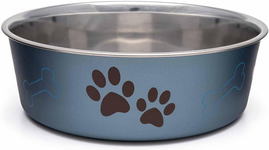 Loving Pets Bella Dog Bowls- Stainless Steel Dog & Cat Bowls - Spill Proof Dog Food Bowl, Cat Bowl, Puppy Essentials & Pet Supplies Great for Home & Travel (Medium 20-35 lbs, Blueberry)