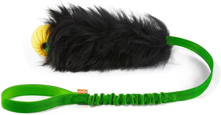 HOWGO Dog Rope Toy,Dog Bungee Chaser Toy 100% Sheepskin,Sheep Smell Tug Toy for All Breeds (Green, with Rubber Ball)