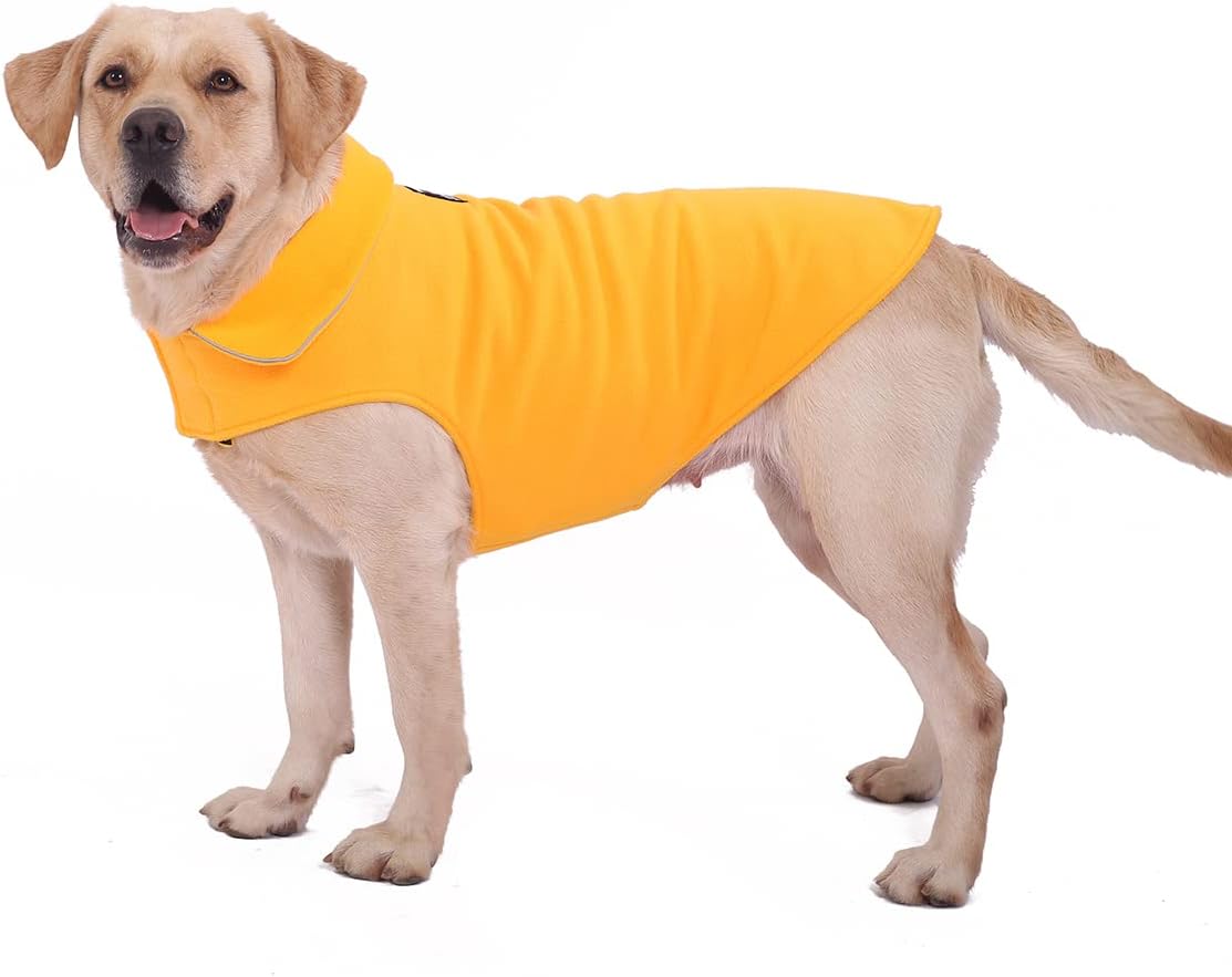 Fleece Dog Coat Pet Jacket Reflective for Cold Weather for Extra Large to Small Pets(Yellow,L)