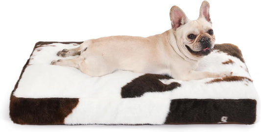 Bedfolks Waterproof Dog Crate Bed,Plush Dog Bed with Removable Washable Cover,Faux Fur Dog Crate Pad for Medium Dogs,Fluffy Dog Kennel Bed 29"x21",Cow Print