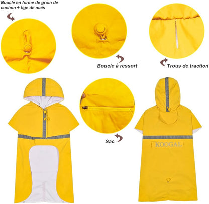 Hooded Rain Coat for Dogs for Small Sized Dogs, Dog Raincoat Apparel Poncho Waterproof Dog Clothes Pet Jacket Dog Raincoats Jacket (2XL,Yellow)