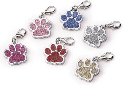 Cute Personalized Pet Name Tags for Cats/Dogs - Glitter Custom pet id tag, Dog id Tags Engraved for Pets, Customizable cat tag, pet Collar Charms, Dog Name tag (Paw-Shaped-Small: Black)