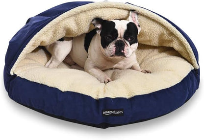 Amazon Basics Pet Cave Bed for Dog, With Removal Nesting Cave Cover, Fits up to 35lbs Pets, 30 x 30 x 12.5 inches, Blue