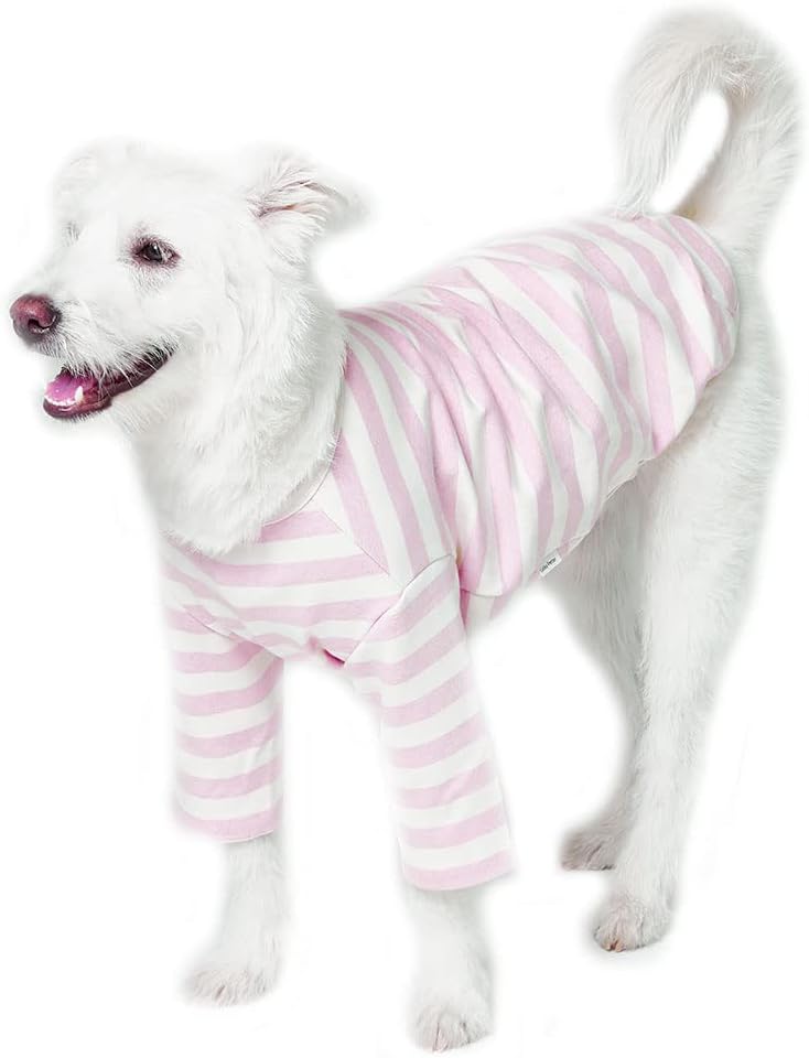 Dog Cotton Shirts for Small and Large Dogs Rugby Striped T-Shirts Soft Breathable Dog Shirt pet Clothes (4X-Large, Ivory/Pink)