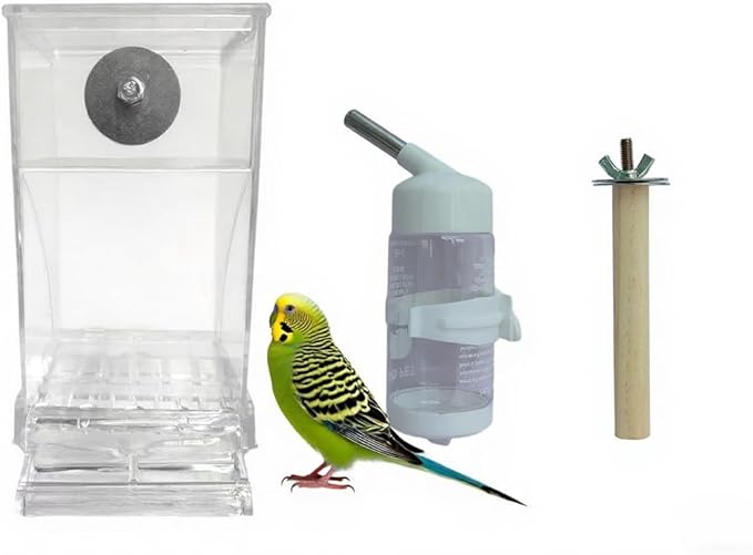 Automatic Bird Feeder for Cage(3ps) No Mess Bird Water Dispenser Clear No Spill Budgie Feeder Cage Accessories for Small Parrots, Cockatiels, Finches, Lovebirds (Transparent Color Flat top 001)