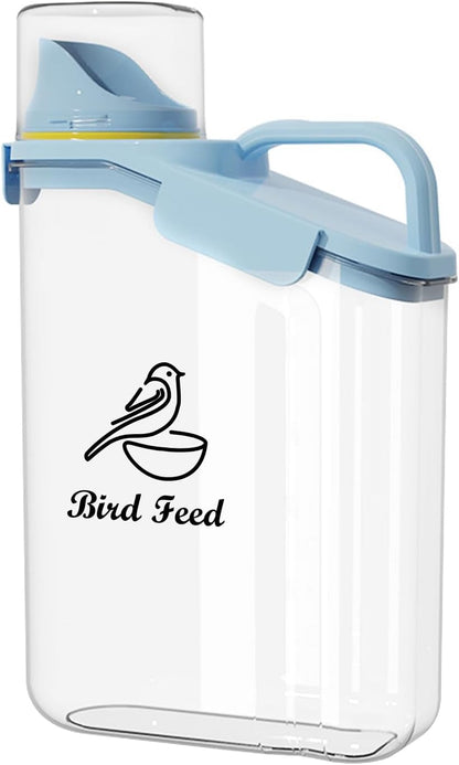 Bird Seed Storage Container Portable-3 Qt/2.8 L Clear Plastic Pet Food Container-with Measuring Cup,Airtight Wild Bird Seed Dispenser for Storing Sunflower Seed|Squirrel proof|BPA Free-Blue