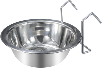 Wontee Pet Bowl Stainless Steel Hanging Food Water Bowls Bird Cage Feeder for Birds, Parrots, Small Sized Dogs and Cats (M)
