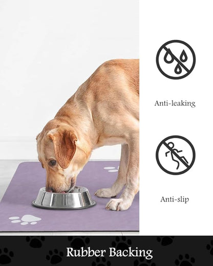 Pet Feeding Mat-Absorbent Dog Mat for Food and Water Bowl-No Stains Quick Dry Water Dispenser Mat-Dog Accessories Pet Supplies-Bowl for Messy Drinkers（Purple,12"x19"