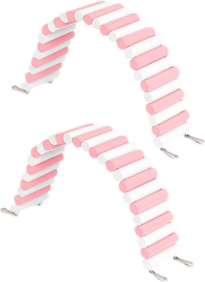 2Pcs Hamster Swing Toy, Soft Climbing Ladder, Wooden Arch Bridge, Hideaway Fence Tunnel, Landscape Supplies Climbing Ladder (Pink White)