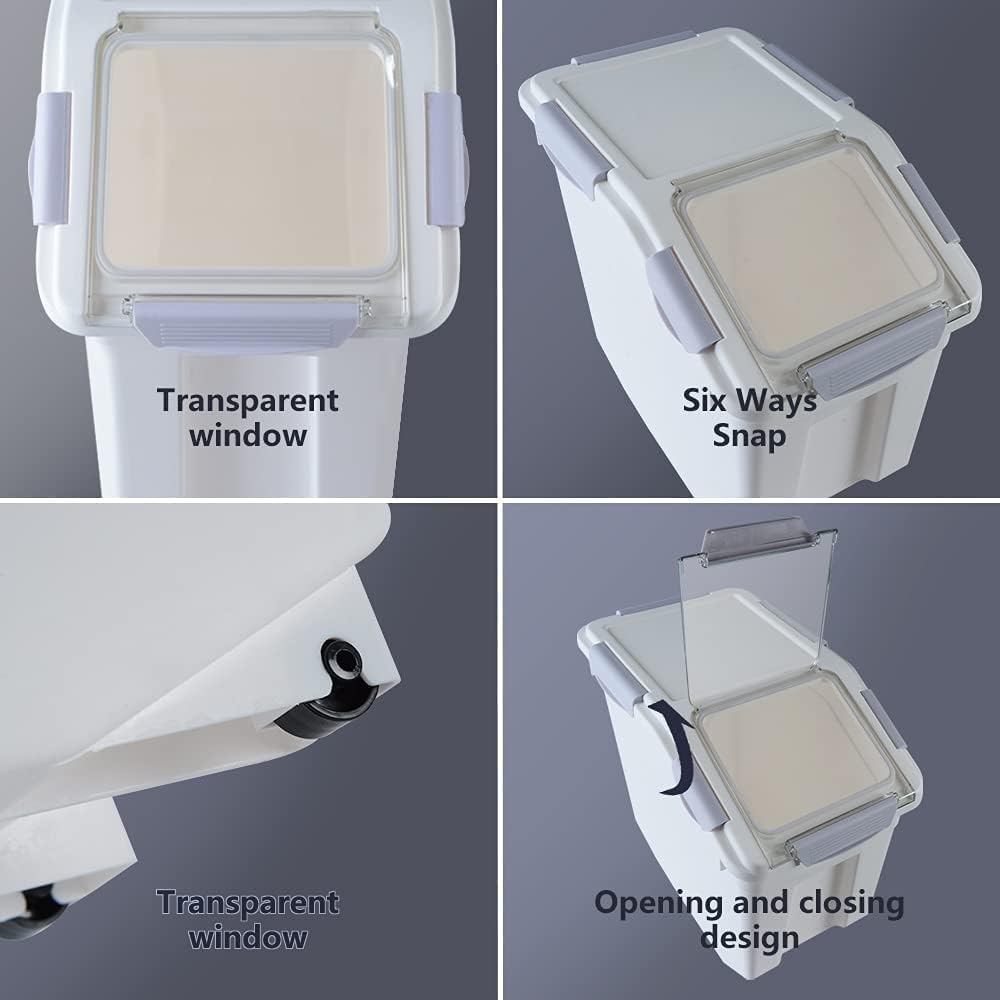 Large Flour Storage Container 25lb, 2 Pack BPA FREE Plastic Airtight Rice Storage Bin Pantry and Kitchen Food Organization, Barrel Measuring Cup and Airtight Lid for Sugar [Grey ]