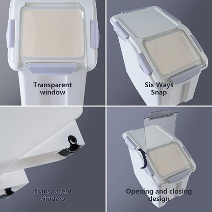 Large Flour Storage Container 25lb, 2 Pack BPA FREE Plastic Airtight Rice Storage Bin Pantry and Kitchen Food Organization, Barrel Measuring Cup and Airtight Lid for Sugar [Grey ]