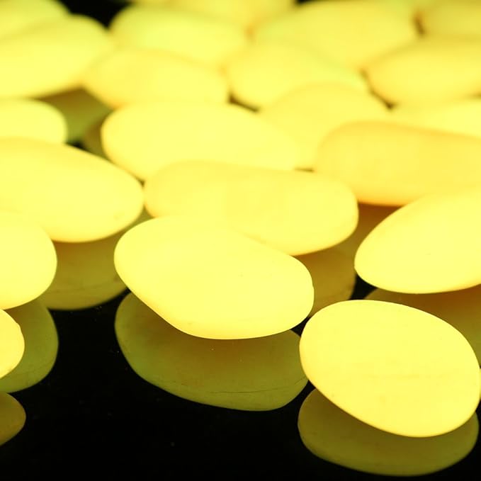 Shiny Stone Glow in The Dark Pebbles,Decorative Glow Stones,Fish Tank Aquarium Gravel,Glow Pebbles for DIY Garden Gifts Decoration(Big Size, 3-4cm, 400g/14.1oz) (Orange Yellow)