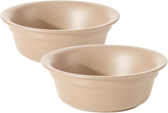 Ceramic 6.3inch Set of 2 Dog Bowls, 2pcs Basic Food and Water Dishes for Small and Medium Dogs, Wide Opening Rounded Edge (2 Bowls, Oat Beige)
