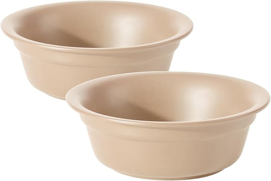 Ceramic 7.1inch Set of 2 Dog Bowls for Medium and Large Dogs, 2pcs Basic Food and Water Dishes for Replacement, Wide Opening Rounded Edge(2 Bowls, Oat Beige)