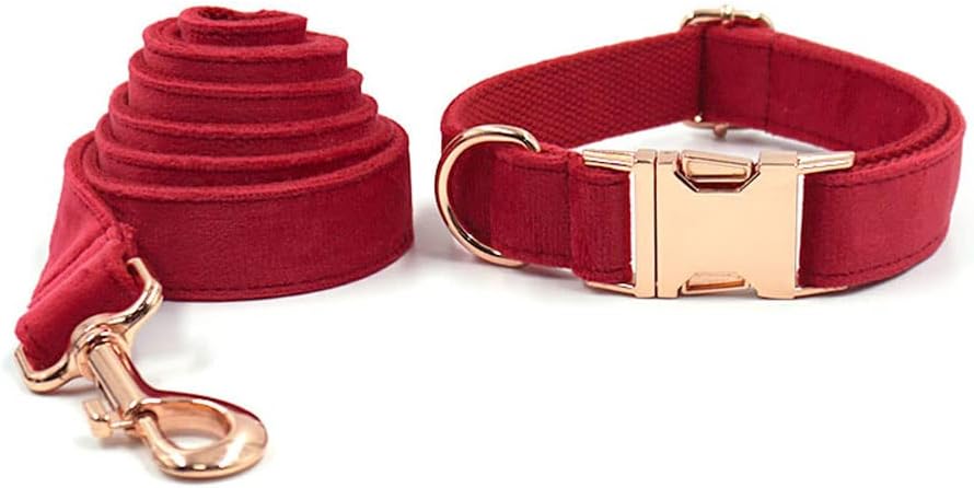 PETDURO Custom Dog Collar Personalized with Name Engraved Rose Gold Metal Buckle for Large Medium Small Girl Dogs - Dog Leash and Bow Tie Available - Soft Comfy Velvet (Christmas Red RG, XS)