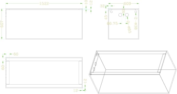 150-GO-P Gallon Starfire Aquariums with Center Overflow 60x24x24 H 12mm Shadow Overflow Peninsula