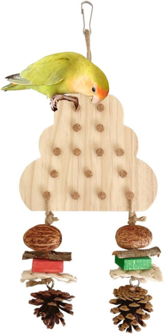 Parrot Chewing Stopper Toy, Wooden Biting Training and Foraging Bird Toys, Cork Treasure Hunt Games for Parakeets Conures Bird Intelligence and Emotions Random Color (A)