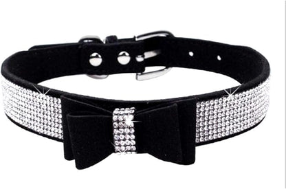 Rhinestone Dog Collar, Cute Dazzling Sparkling Soft Suede Leather Adjustable Pet Dog Cat Collar Crystal Diamond for Puppy Small Medium Large Dogs (S:26-32cm, Black -1)